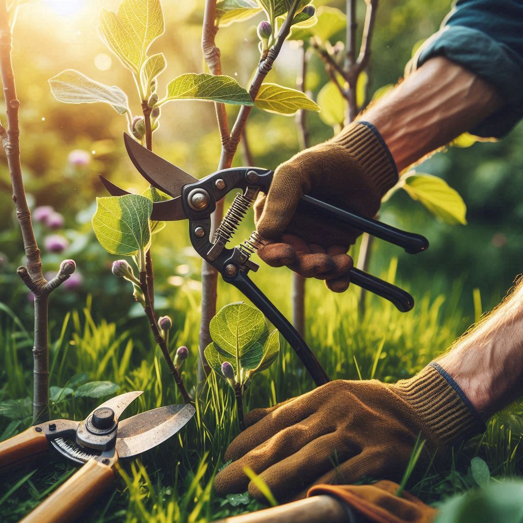 Pruned fig tree with open canopy allowing sunlight and air circulation, demonstrating why learning how to prune a fig tree helps maintain health and fruit production.