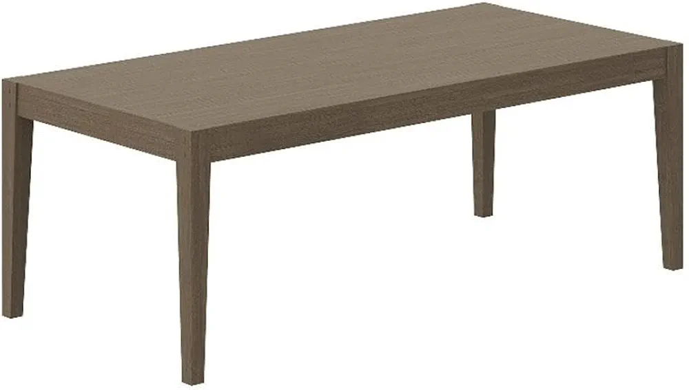 Weathered gray teak outdoor dining table for 8 with a modern rectangular design, plank-style top, and seating for eight guests—perfect for patios and gardens.
