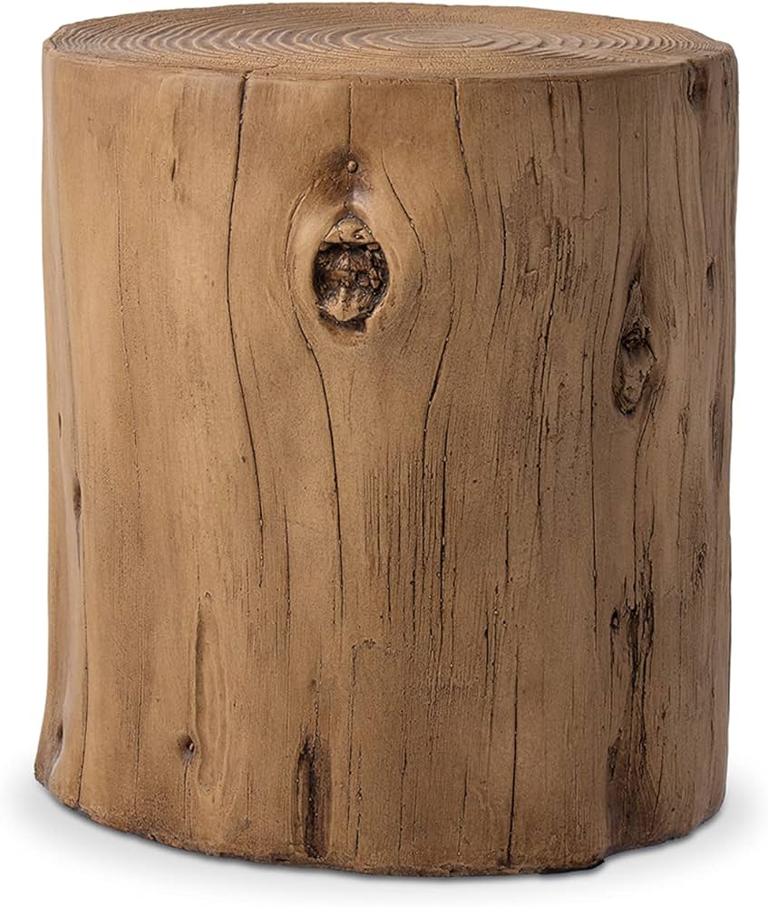 table with a hand-painted faux wood finish, crafted from durable and lightweight MgO composite; round shape with a natural light brown color, perfect for adding charm to any patio or outdoor setting.