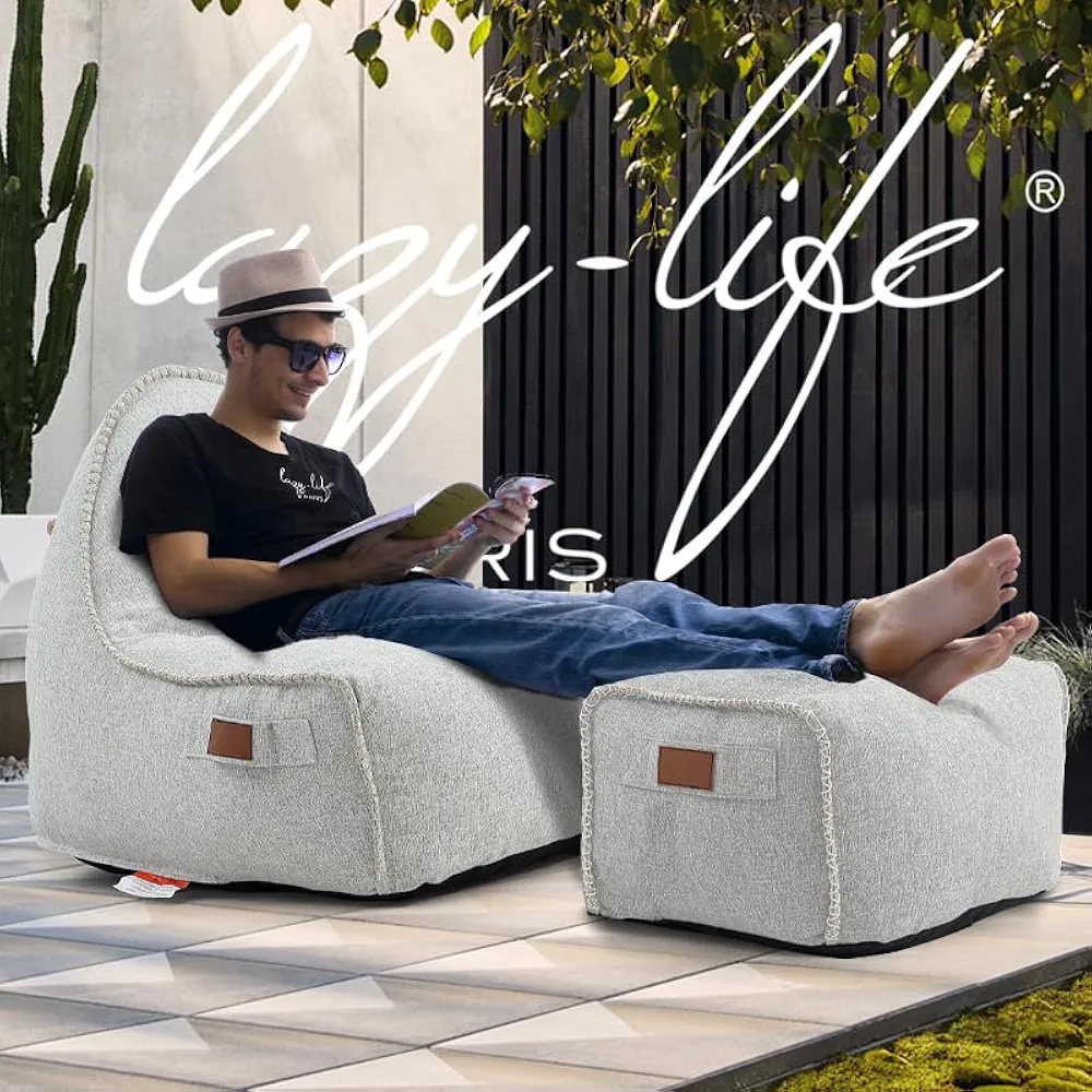 waterproof bean bag chair with handcrafted hemp rope stitching, olefin fabric, high-density foam filling